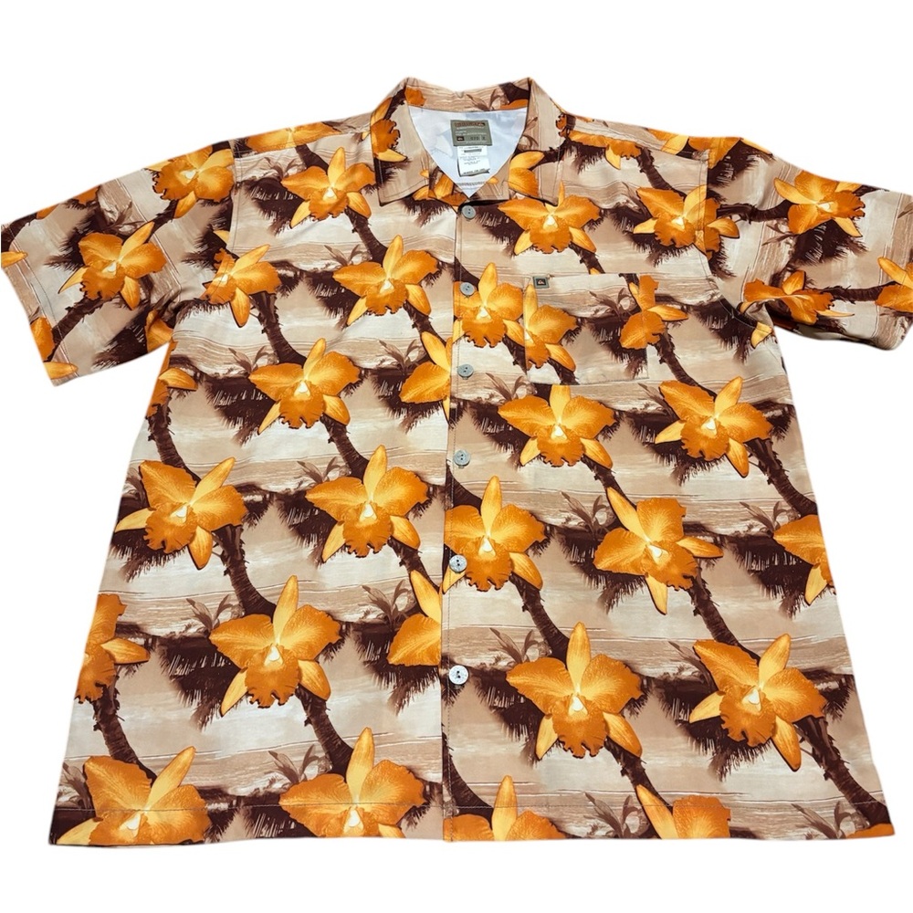 Men's Quicksilver Hawaiian Floral Tropical Casual Button Up Shirt Large